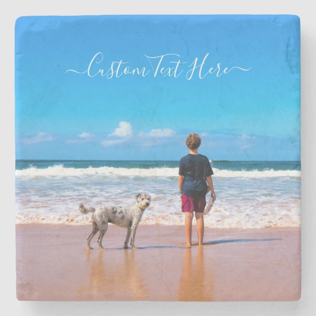 Custom Your Photo Stone Coaster with Text (Front)