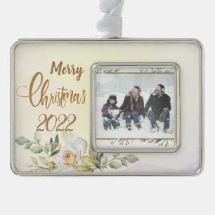 Custom Your Photo, Text & Colour, Merry Christmas Silver Plated Framed Ornament