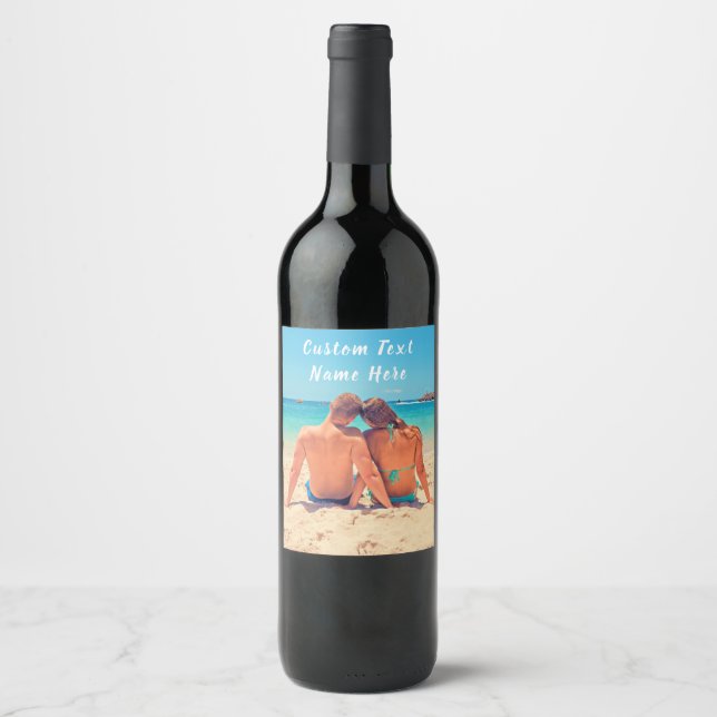 Custom Your Photo Wine Bottle Labels and Text Name (Front)