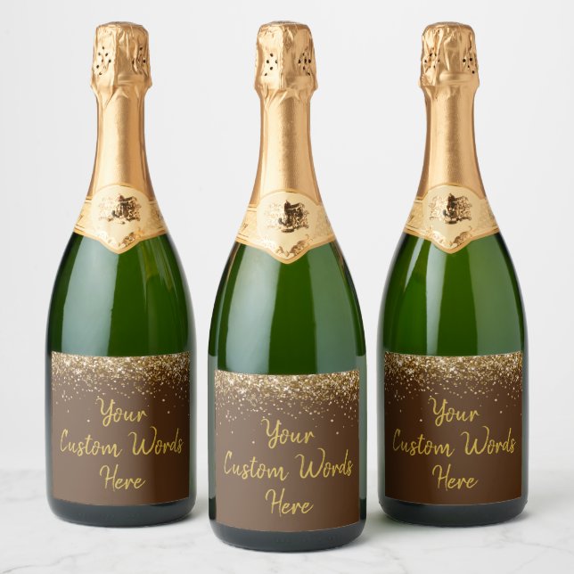 Custom Your Text Here Personalised Brown Gold Gift Sparkling Wine Label (Bottles)
