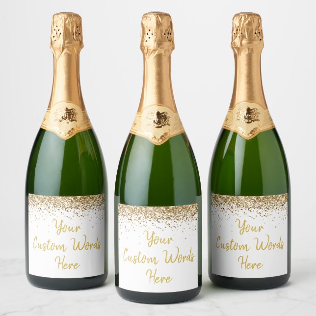 Custom Your Text Here Personalised White Gold Gift Sparkling Wine Label (Bottles)