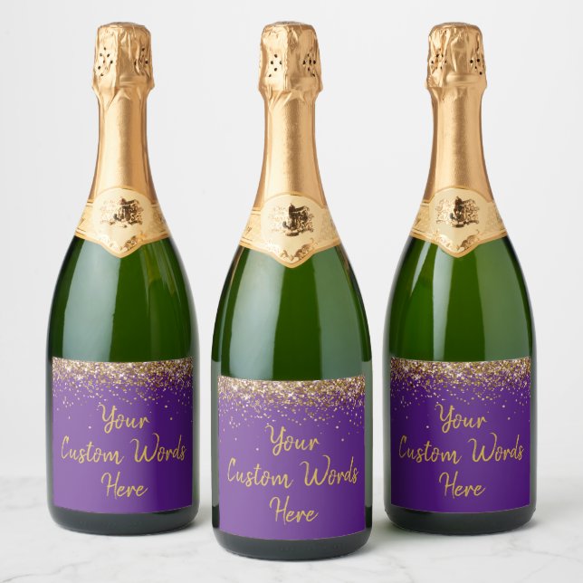 Custom Your Text Personalised Purple and Gold Gift Sparkling Wine Label (Bottles)