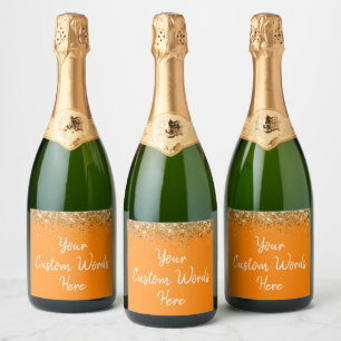 Custom Your Text Personalized Orange Gold Gift Sparkling Wine Label