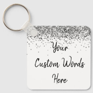 Custom Your Words Here White & Silver Personalised Key Ring