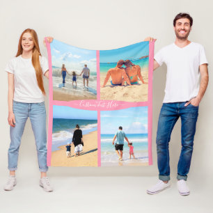 Custom YourvPhoto Collage Fleece Blanket with Text