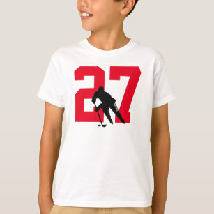 Custom Youth Hockey Player Number Red T-Shirt