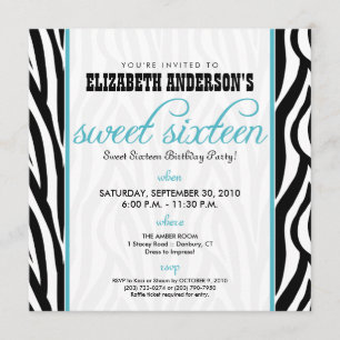 :custom: Zebra Sweet 16 Party Invitation (aqua)