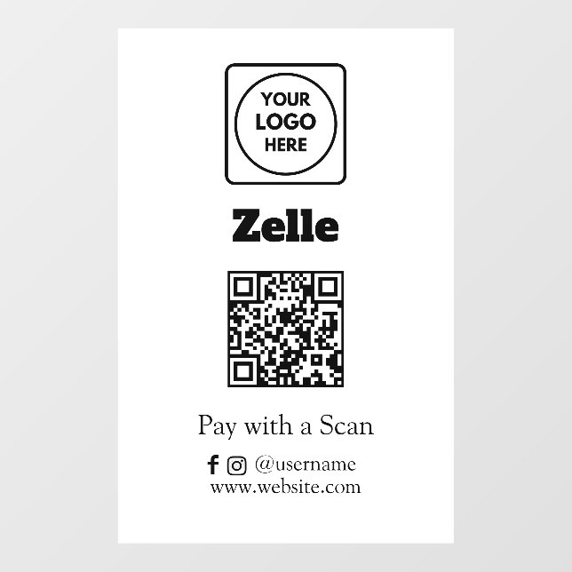 Custom Zelle QR | Scan to Pay Business Display (Sheet)