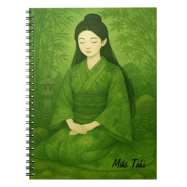 Custom Zen Yoga Meditation Mindfulness Art Green  Notebook (Front)