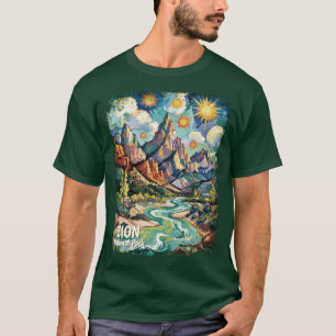 Custom Zion Mountains & River Van Gogh Colorful T-Shirt