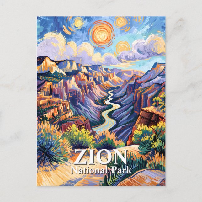 Custom Zion National Park Canyon Sunset Colorful Postcard (Front)