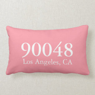 Custom ZIP Code City State White Pink Modern Lumbar Cushion