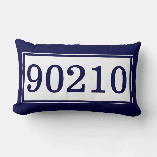 Custom Zip Code Dark Blue and White Classic Lumbar Cushion (Front)