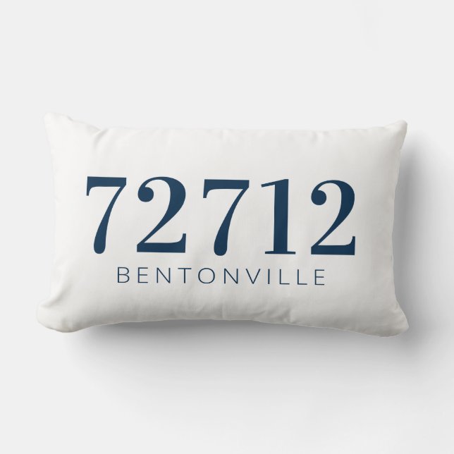 Custom Zip Code Hometown Pillow Navy White (Front)