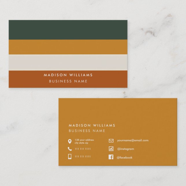Custome Colorblock Horizontal Stripe Monogram  Bus Business Card (Front/Back)