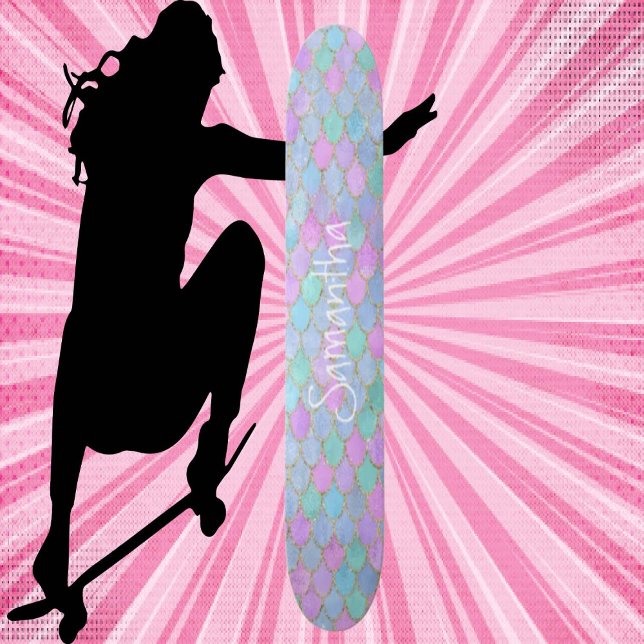 Custome Glitter Girly mermaid chic Skateboard (Girl Power, Original and best online Zazzle skateboard shop- Urban Warrior)