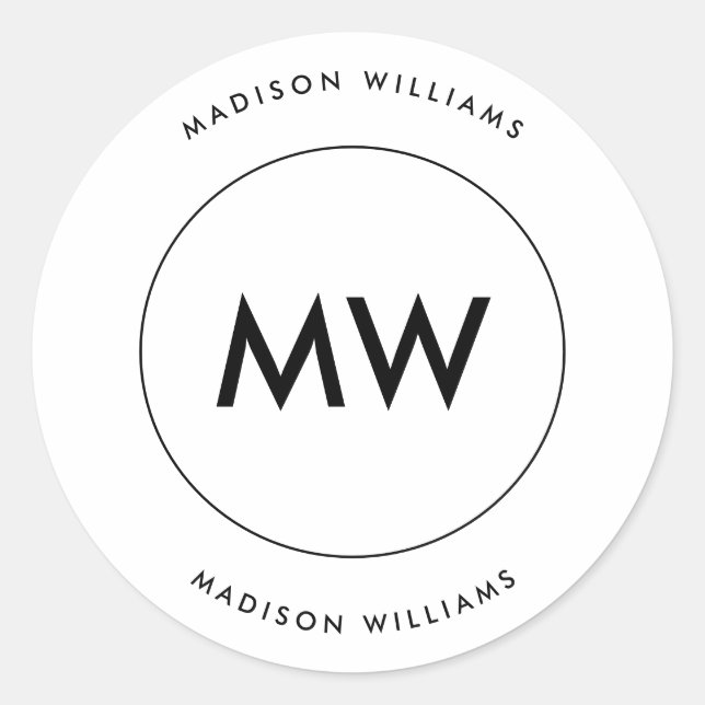 Custome Minimal Monogram Classic Round Sticker (Front)