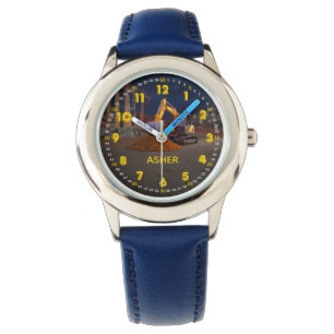 Custome Name 3D Yellow Excavator Kids Watch