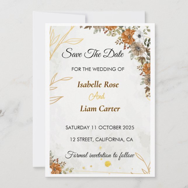 Custome Rustic Boho Fall Save the Date Card (Front)