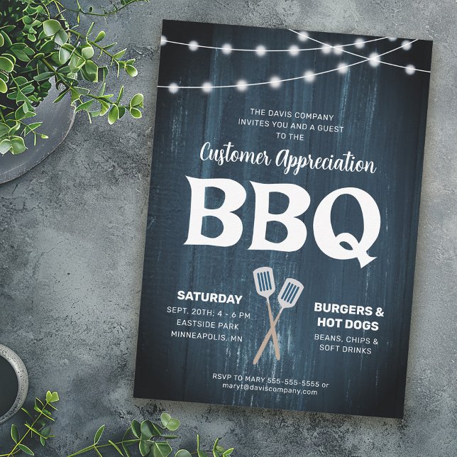 Customer Appreciation BBQ Rustic Blue Invitation (Creator Uploaded)