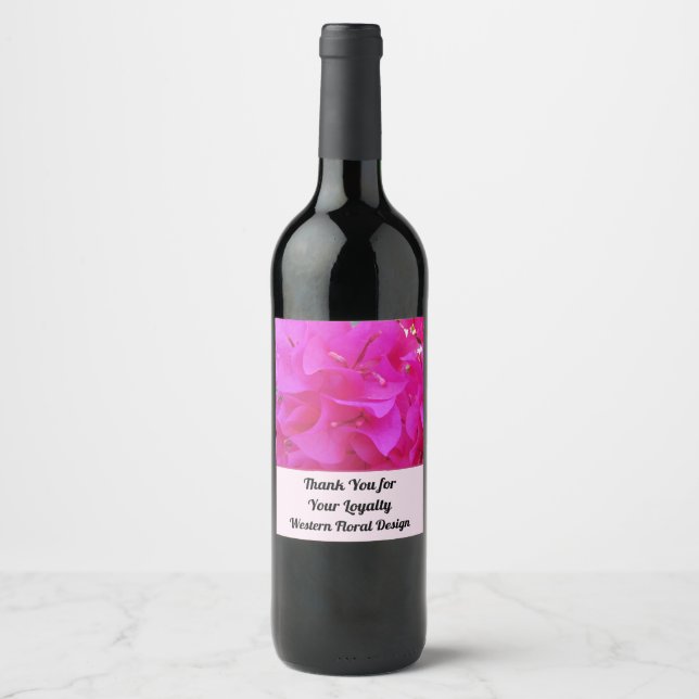 Customer Appreciation Pink Flower Photo Thank You Wine Label (Front)