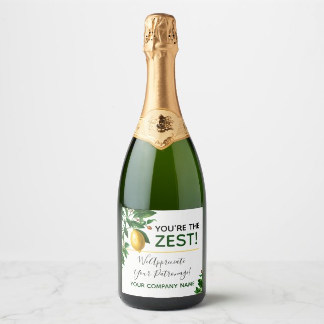 Customer Appreciation "You're The Zest" Lemon Sparkling Wine Label (Front)