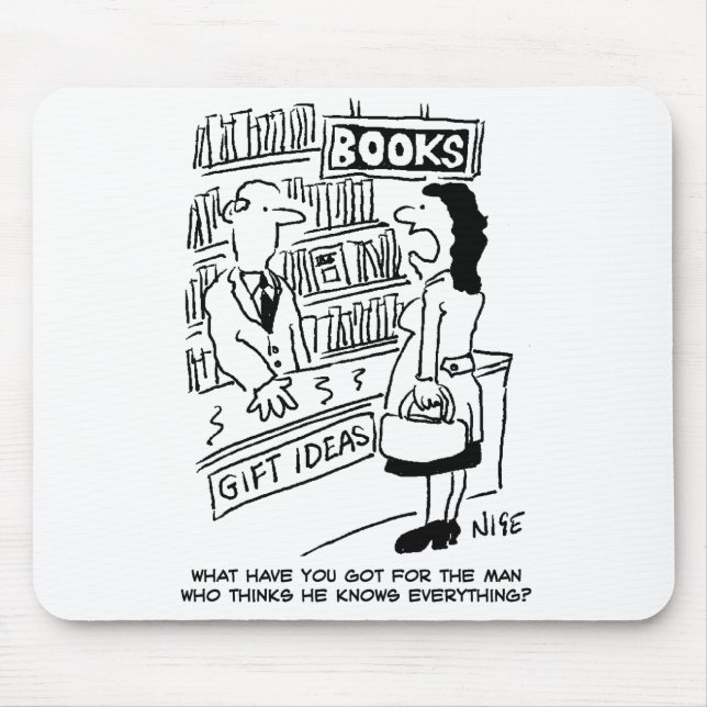 Customer asks Bookseller a Question. Bookshop Mouse Pad (Front)
