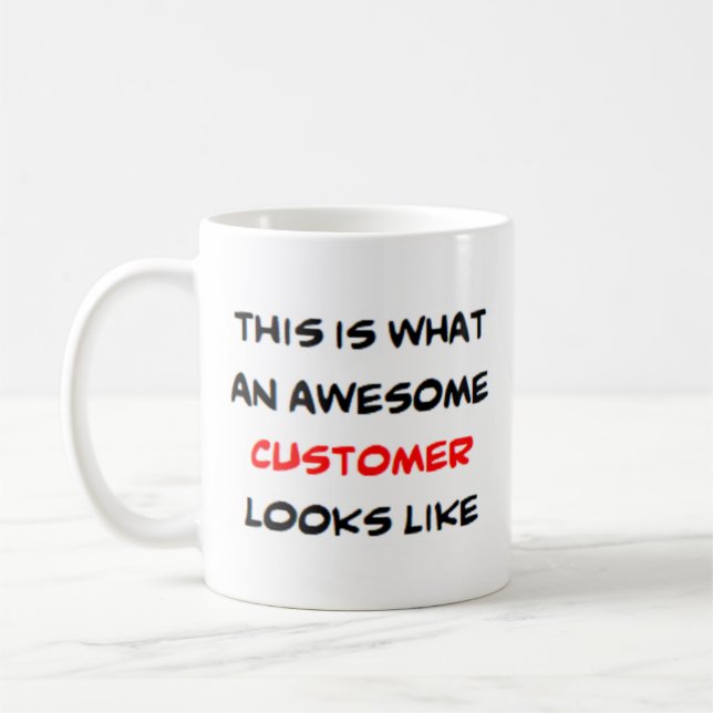 customer, awesome coffee mug (Left)