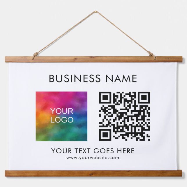 Customer Company Business QR Code Logo Text Hanging Tapestry (Front)
