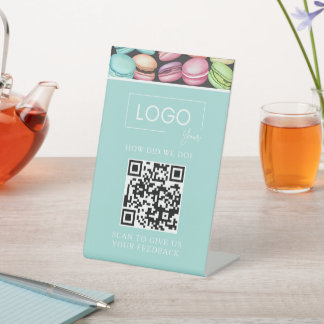 Customer Feedback QR Code | French Macaron Mint Pedestal Sign