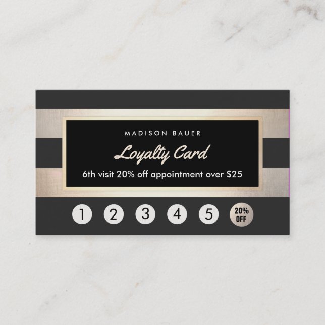 Customer Loyalty 6 Punch Gold and Black Stripes Card (Front)