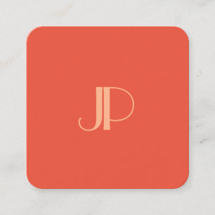 Customer Orange Modern Monogram Initial Letter Square Business Card