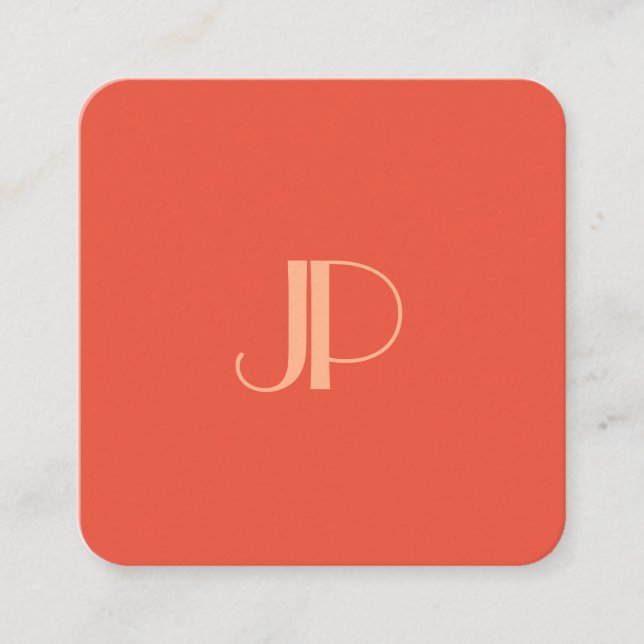 Customer Orange Modern Monogram Initial Letter Square Business Card (Front)