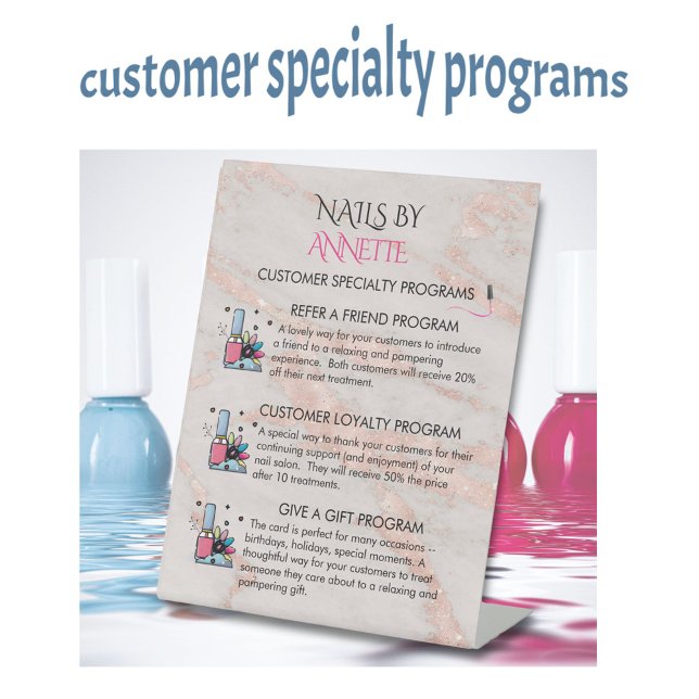 * Customer Reward Programs Nail Salon Manicurist  Pedestal Sign (Creator Uploaded)