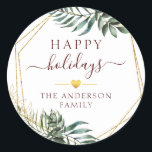 Customer specific Christmas Botanical   Classic Round Sticker<br><div class="desc">Happy holidays! Modern,  botanical design in gold green. Edit your product in minutes. By "further personalise",  fonts,  colours and positions can be customised.</div>