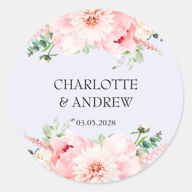 customer-specific floral wedding   classic round sticker (Front)