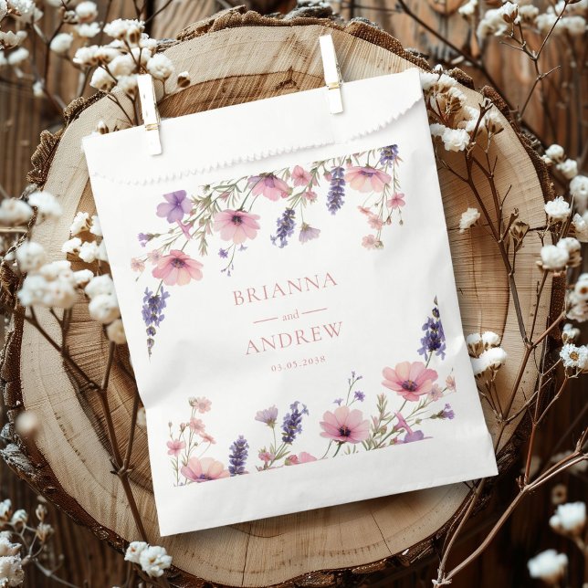 Customer specific Floral Wedding  Favour Bags (Customer specific Floral, Pink & Purple, Wedding Favor Bag with your names and date.)