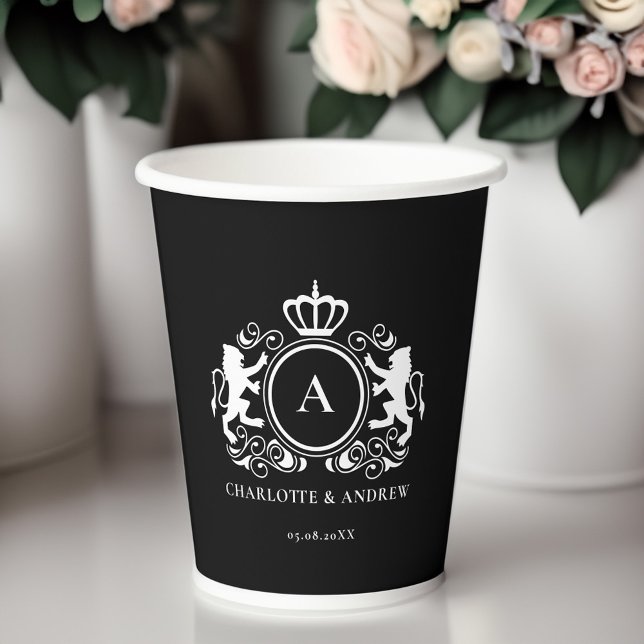 customer specific logo Monogram Wappen Paper Cups (customer specific wedding logo Monogram Wappen black Paper Cups. with your name and date)