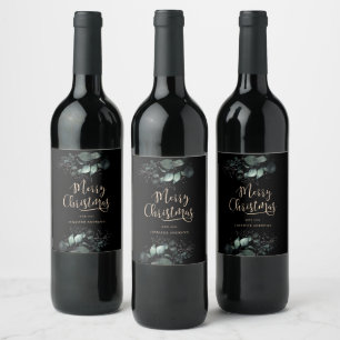 Customer Specific Merry Christmas Greenery Wine Label