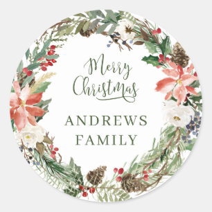 Customer specific Merry Christmas! Wreath Classic  Classic Round Sticker