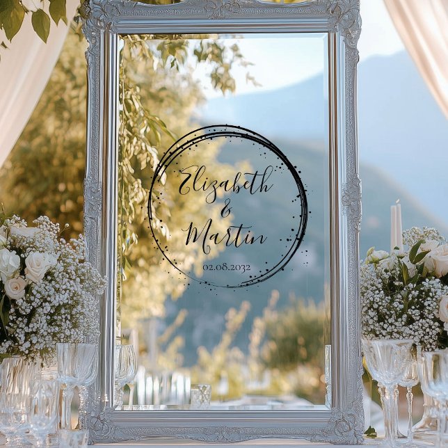 Customer specific modern, circle wedding (Customer specific modern, circle, wedding, window cling with your names and date.)