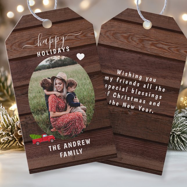 Customer-specific Photo Christmas  Gift Tags ( Happy Holidays! Photo Rustic Wood Gift Tag)