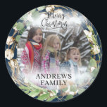 Customer specific Photo Merry Christmas! Wreath    Classic Round Sticker<br><div class="desc">Merry Christmas! Photo Wreath Design. Insert your photo / text / name and personalise your product quickly & easily.</div>