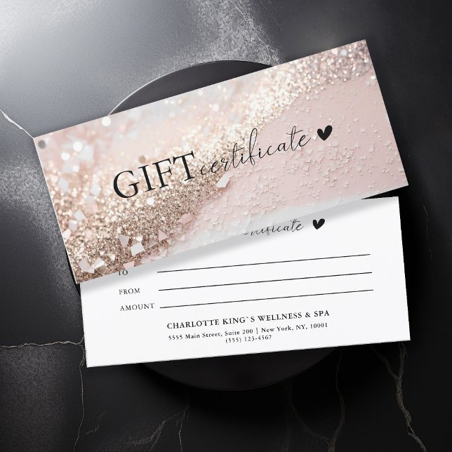 Customer specific, pink-gold glitter, business (Customer specific, trendy, pink-gold, glitter, business gift certificate.)