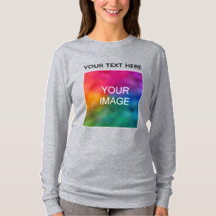 Customer Text Image Colour Womens Long Sleeve Grey T-Shirt