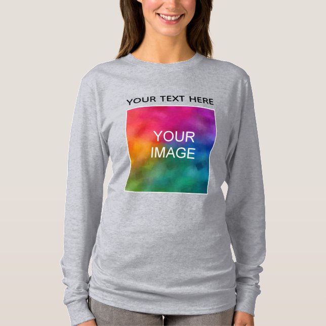 Customer Text Image Colour Womens Long Sleeve Grey T-Shirt (Front)