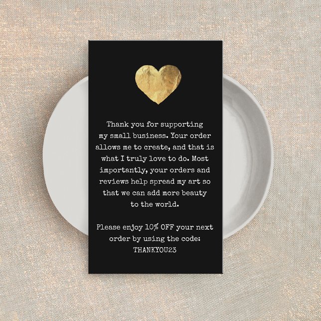 Customer Thank You Gold Heart Business Card (Creator Uploaded)