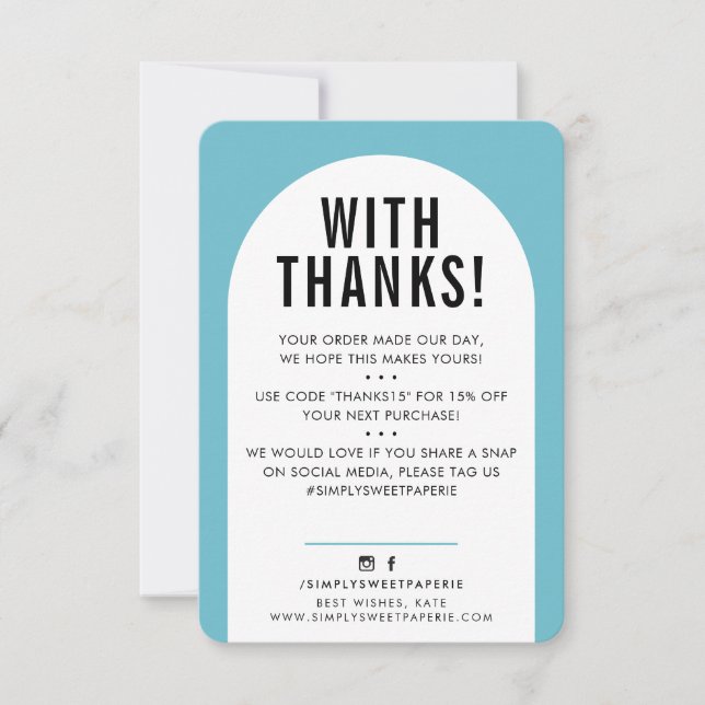 CUSTOMER THANK YOU modern arch turquoise blue (Front)