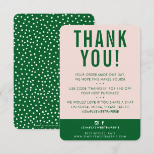 CUSTOMER THANK YOU modern cute blush pink green Card