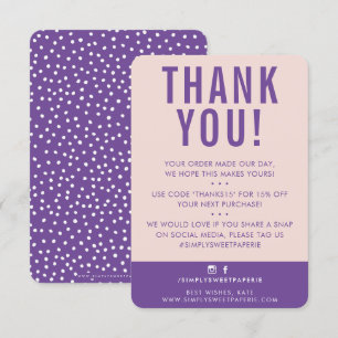 CUSTOMER THANK YOU modern cute blush pink purple Card